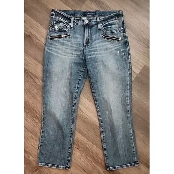 Rock And Republic Kendall Cropped Jeans 10 Women’s Medium Wash Distressed - Picture 9 of 10